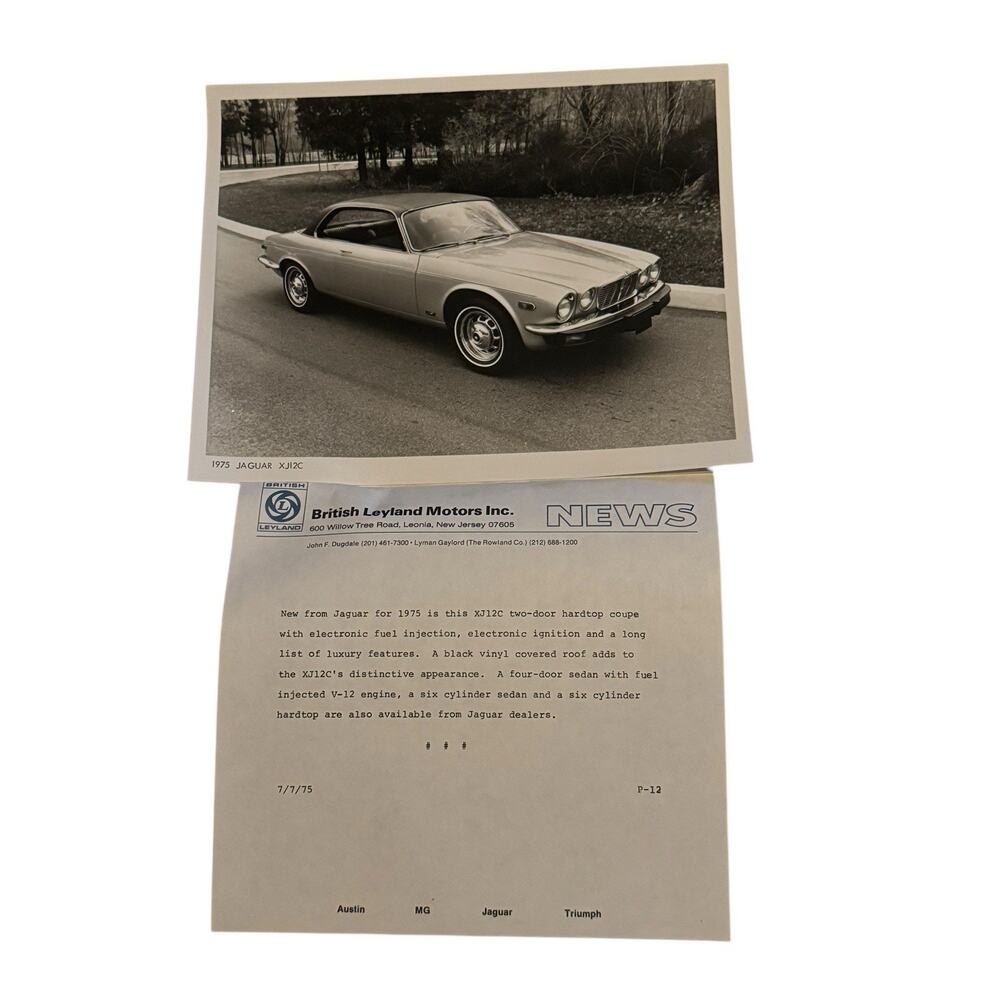 1975 Jaguar XJ12C Coupe Promo Photo Ad Copy‎ British Leyland Dealership Ephemera